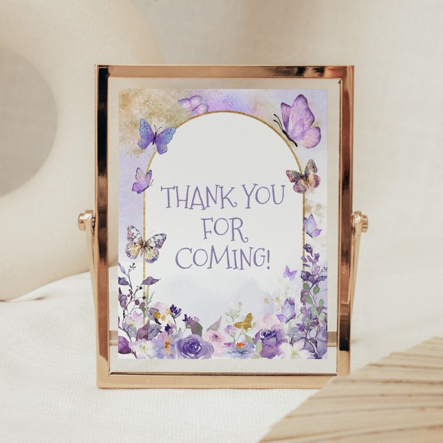 Poster Merci floral enchanté pour venir (Enchanted Floral Butterfly Arch Baby Shower Thank you for Coming Sign)