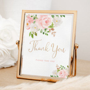 Poster Merci floral rose pâle