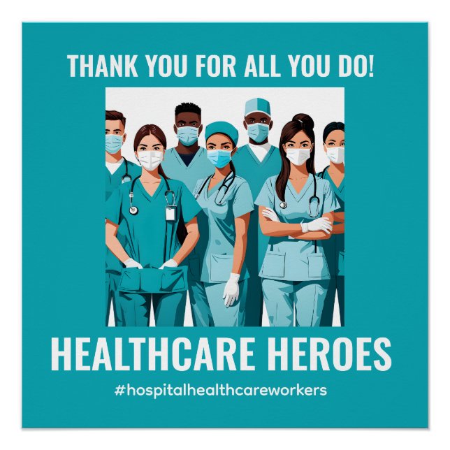 Poster Merci Héros de soins de santé Infirmière Docteur (Devant)