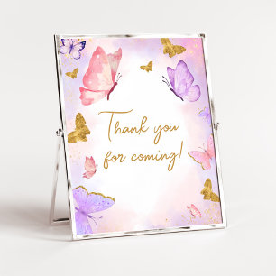 Poster Merci papillon rose violet or pour venir