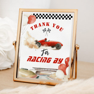 Poster Merci pour la course en voiture rouge Anniversaire