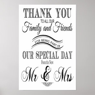Poster Merci signe mariage noir et blanc