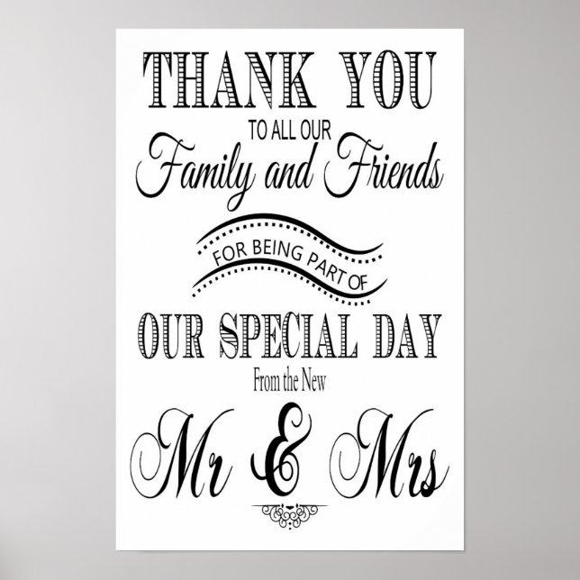 Poster Merci signe mariage noir et blanc (Devant)