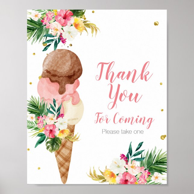 Poster Merci Tropical de crème glacée pour venir Gold Fav (Devant)