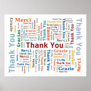 Poster Merci Word Cloud en 5 langues - Multicolore