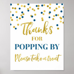Poster Mercis bleus de confettis d'or de sauter par le