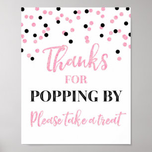 Poster Mercis noirs roses de confettis sautant par le