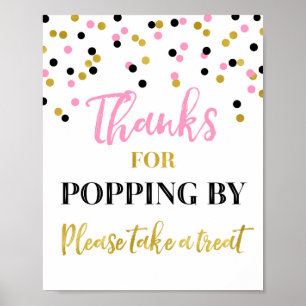 Poster Mercis roses de confettis de noir d'or sautant par