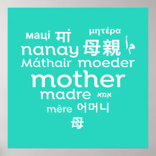 Poster Mère en différentes langues Langue de coeur Mot Cl