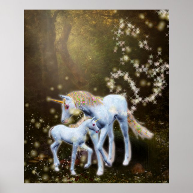 Poster Mère et bébé licorne (Devant)