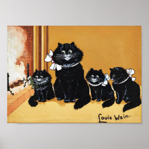 Poster Mère et enfant Chat Noir, Louis Wain