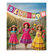 Mère et enfant en robe traditionnelle mexicaine