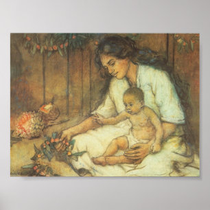 Poster Mère et enfant hawaïens - Charles W. Bartlett