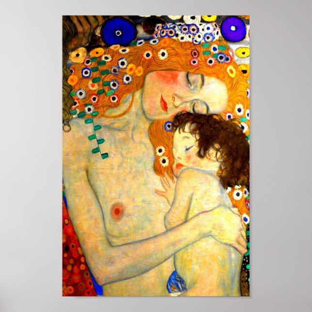 Poster Mère et enfant par Gustav Klimt Art Nouveau (Devant)