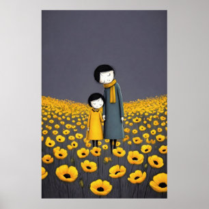 Poster Mère et enfant se tenant la main dans une fleur do
