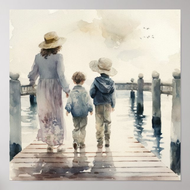 Poster Mère et enfants en bord de mer (Devant)