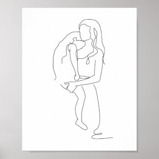 Poster Mère et fille Art, Tirage de trait, Tirage de trai