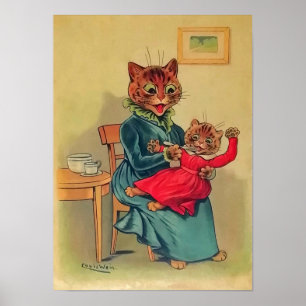 Poster Mère et fille chats, Louis Wain