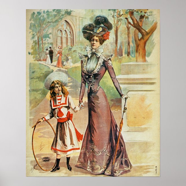 Poster Mère et fille sur une promenade (litho couleur) (Devant)