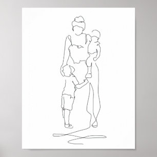 Poster Mère et fils Line Art, Tirage de ligne, Cadeau pou