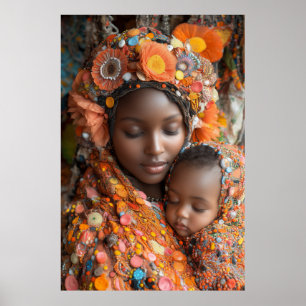 Poster Mère Ethérée Enfant Vibrant Traditionnel Attique