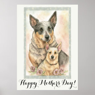 Poster Mère journée Cute Australian Cattle Chien Maman