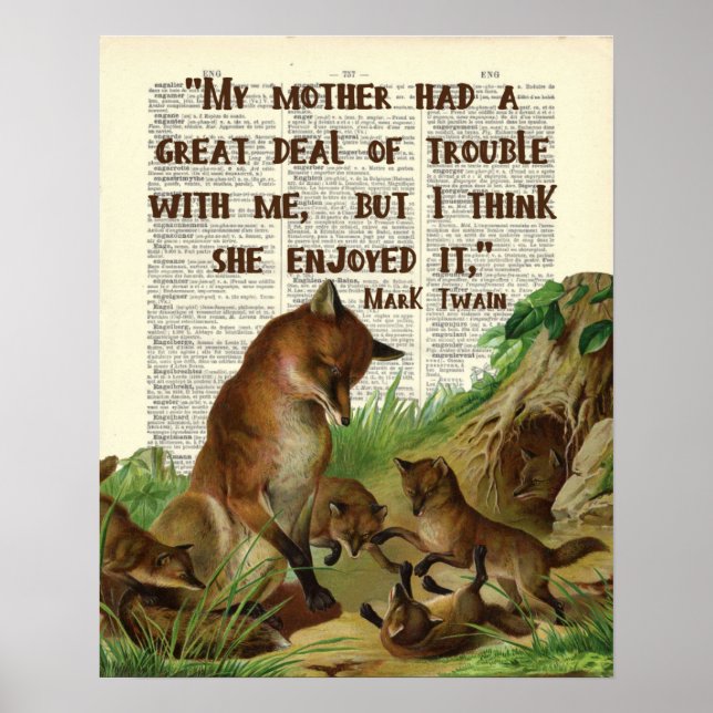 Poster Mère Mark Twain Fox Art Antique Dictionnaire Pages (Devant)