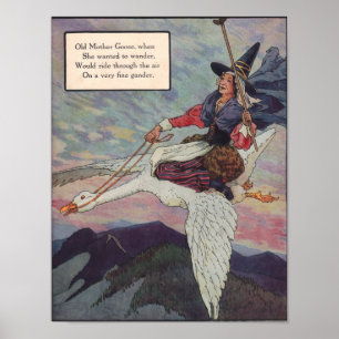 Poster Mère Oie des années 1920 chevauchant sa gigantesqu