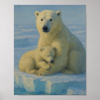 Poster Mère ours polaire & ourson 