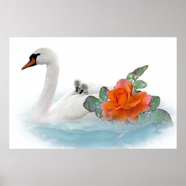 Poster Mère Swan, Bébés et Roses (Devant)
