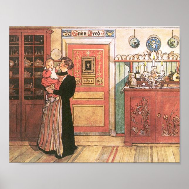 Poster Mère tenant bébé dans la cuisine (Devant)