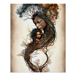 Poster Mère Terre et enfant