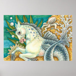 POSTER MERHORSE & WHITE OCTOPUS, FANTASY UNICORN HORSE