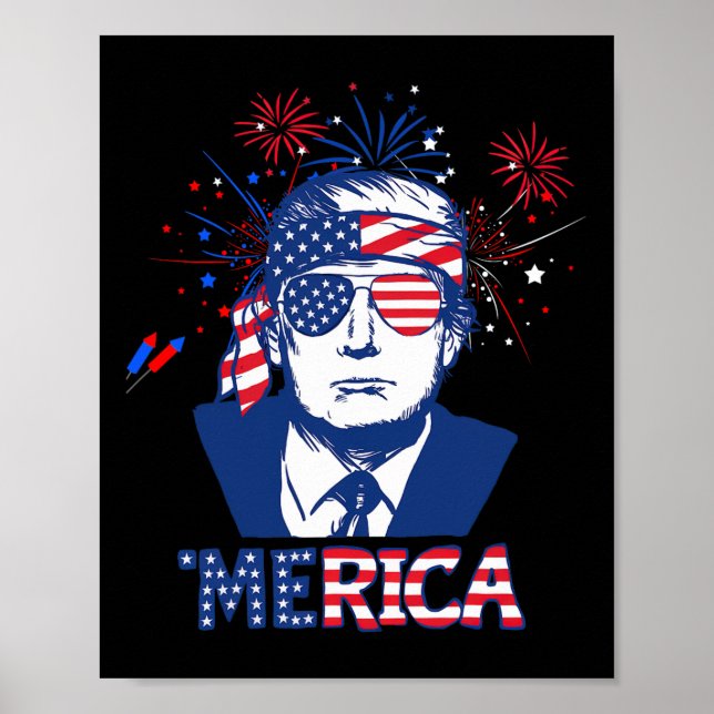 Poster Merica Trump 4 juillet heureux Trump Drapeau améri (Devant)