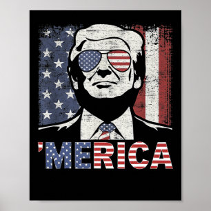 Poster Merica Trump 4 juillet heureux Trump Drapeau améri