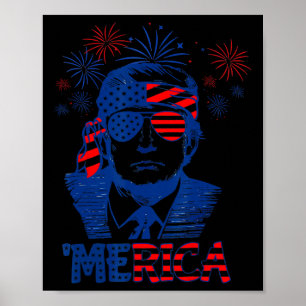 Poster Merica Trump 4 juillet heureux Trump Drapeau améri
