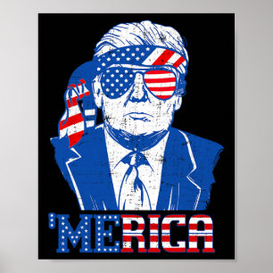 Poster Merica Trump 4 juillet heureux Trump Drapeau améri