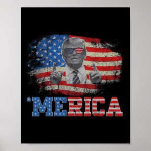 Poster Merica Trump 4 juillet heureux Trump Drapeau améri