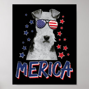Poster Merica Wire Fox Terrier Chien 4 juillet États-Unis
