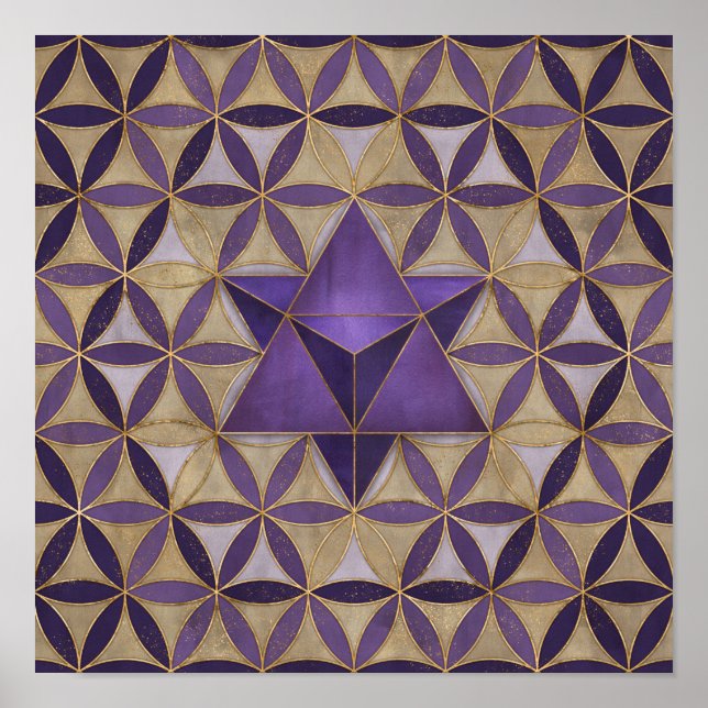 Poster Merkabah sur Fleur de vie motif (Devant)