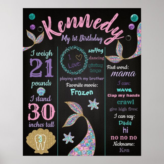 Poster Mermaid 1er anniversaire Poster, Jalon de jalon (Devant)