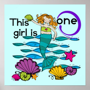 Poster Mermaid 1er Anniversaire Tshirts et cadeaux