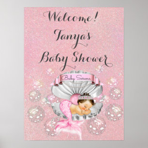 Poster Mermaid Baby Shower Birthday Welcome Sign Pink