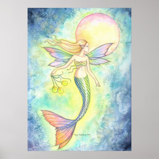 Poster Mermaid et la bulle de lune Imaginaire Art (Devant)