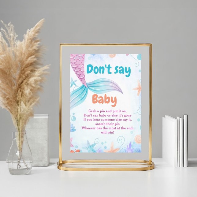 Poster Mermaid ne pas dire Baby shower bébé signe de jeu (Créateur téléchargé)