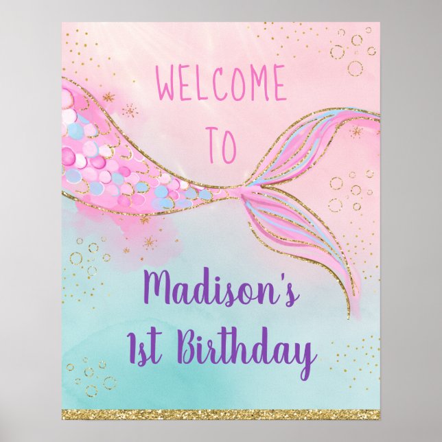 Poster Mermaid Pink Gold Anniversaire (Devant)