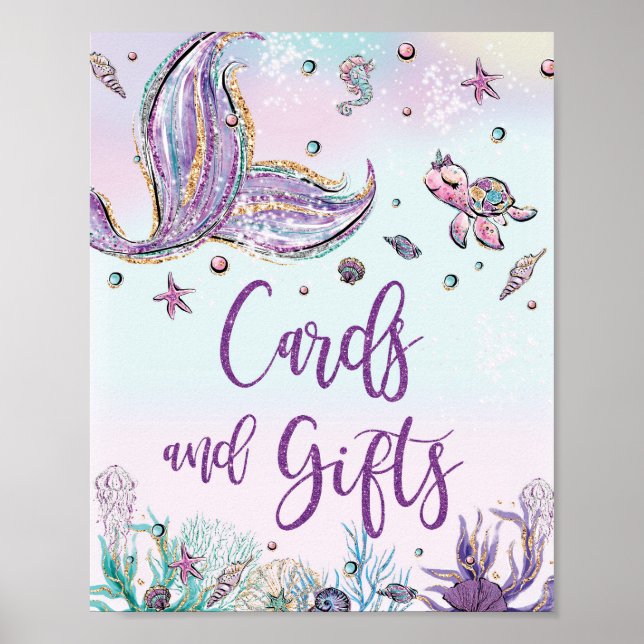 Poster Mermaid Queue Anniversaire Cartes de Baby shower e (Devant)