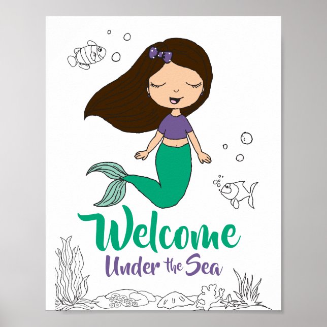Poster Mermaid Sea Creator Party Black Mermaid Carton (Devant)