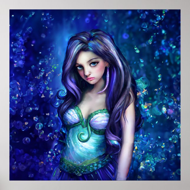 Poster Mermaid Sea Goddess Nymphe Siren Art sous-marin (Devant)