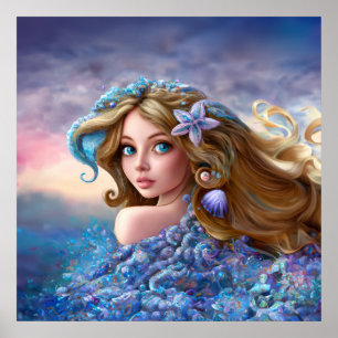 Poster Mermaid Sea Goddess Nymphe Siren Art sous-marin